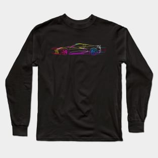 C8 Corvette Rainbow Neon outline art style supercar race car muscle car sportscar Corvette C8 Long Sleeve T-Shirt